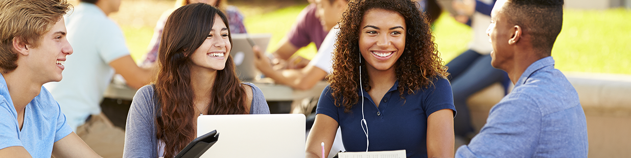 students talking in college